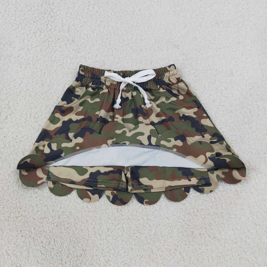 GLK0303 Brwon Green Black Camo Baby Girls Scallop Bottom Skort