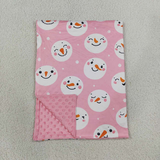 BL0266 Snowman Smiling Pink Print Baby Girls Christmas Blanket