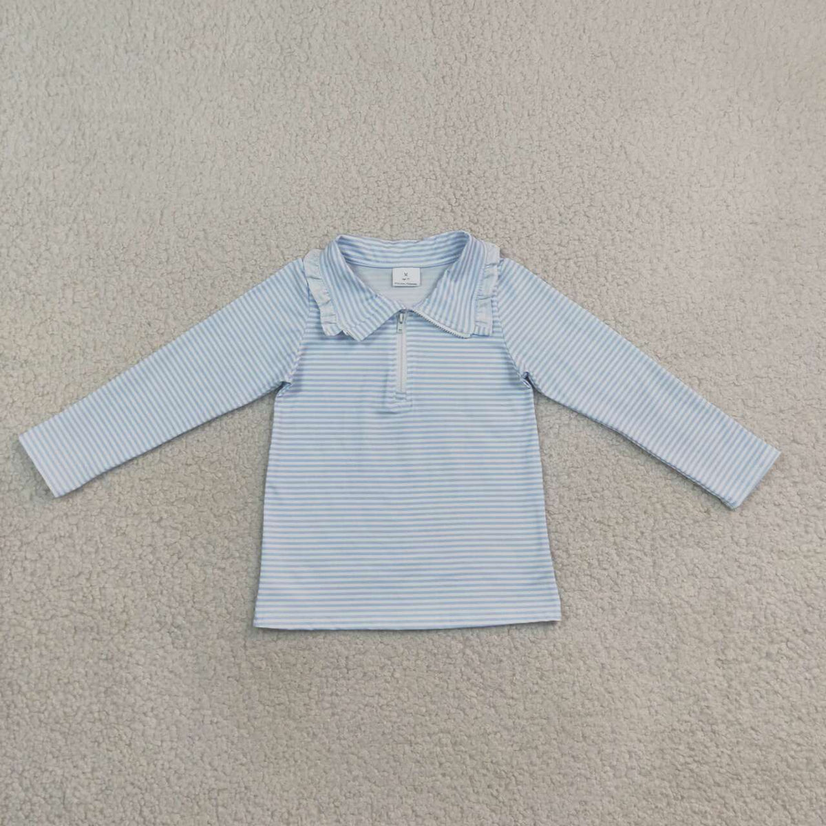 GT1755 Blue Striped Girls Zipper Long Sleeve Pullover Top