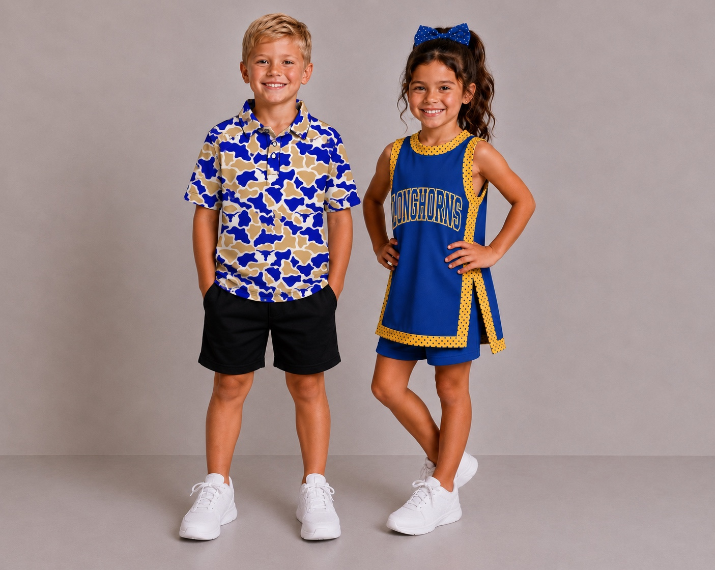 (Custom Design Preorder MOQ 5)  Teams HF Longhorns Camo Print Boys Girls & Man Clothes Family Matching Wear