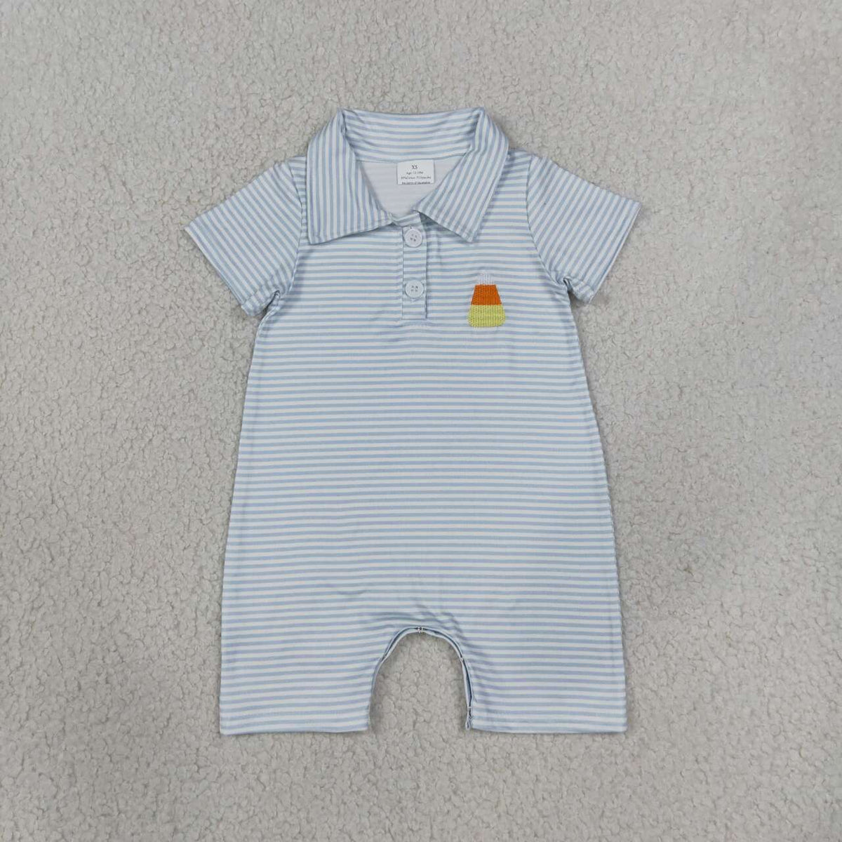Baby Boys Candy Corn Striped Short Sleeve Polo Shirt Romper