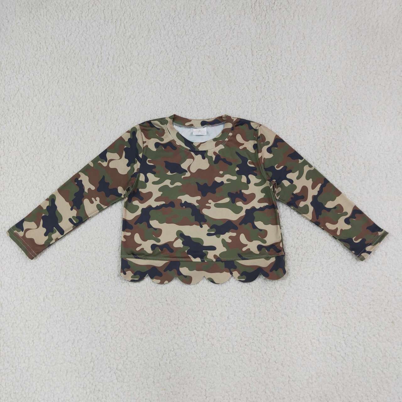 GT1691 Brwon Green Black Camo Baby Girls Scallop Long Sleeve T-Shirts Top
