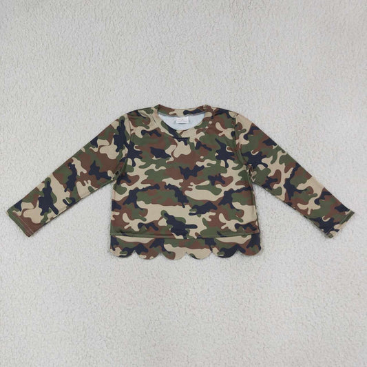 GT1691 Brwon Green Black Camo Baby Girls Scallop Long Sleeve T-Shirts Top