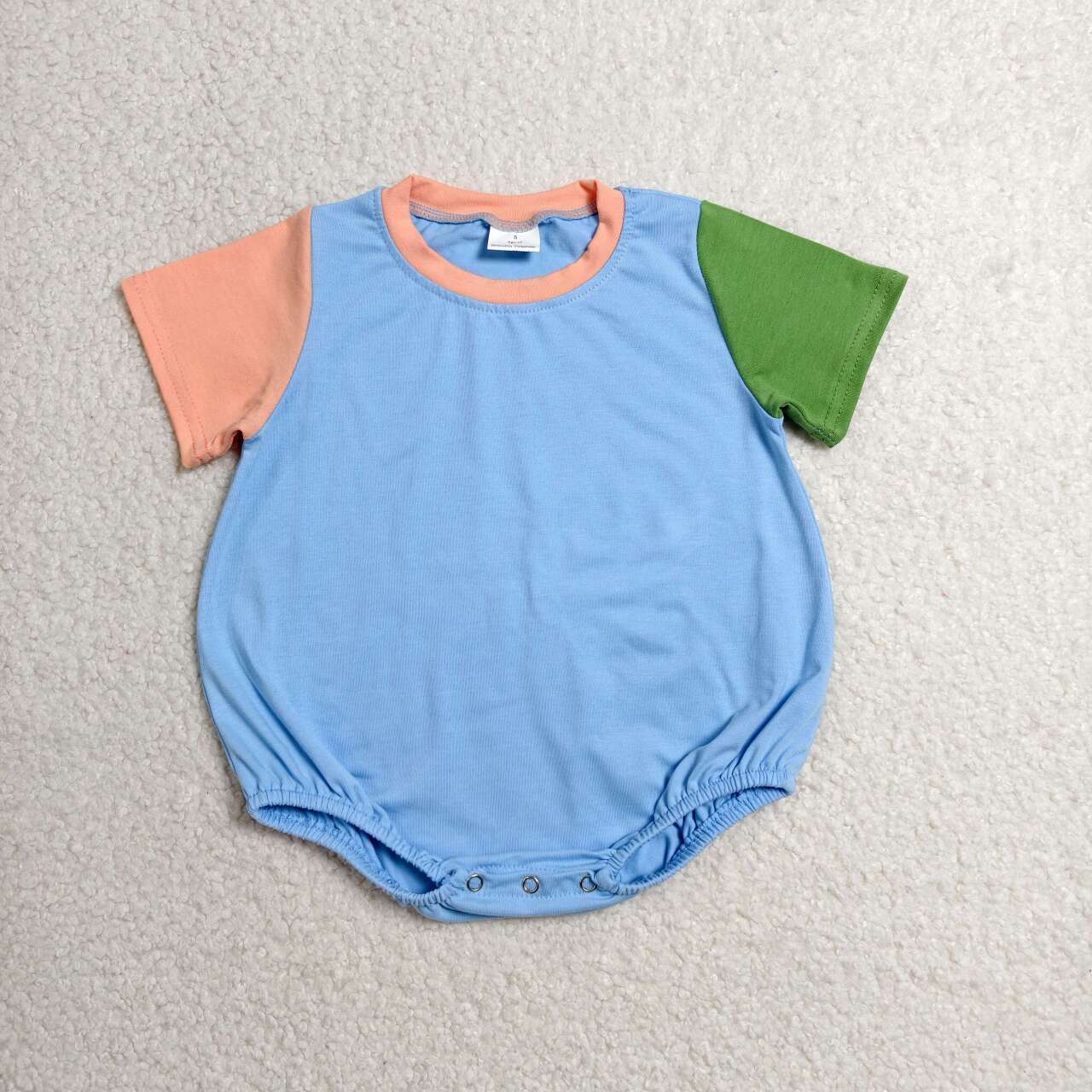 SR4268 Baby Short Sleeve Blue Green Cotton Patchwork Rompers