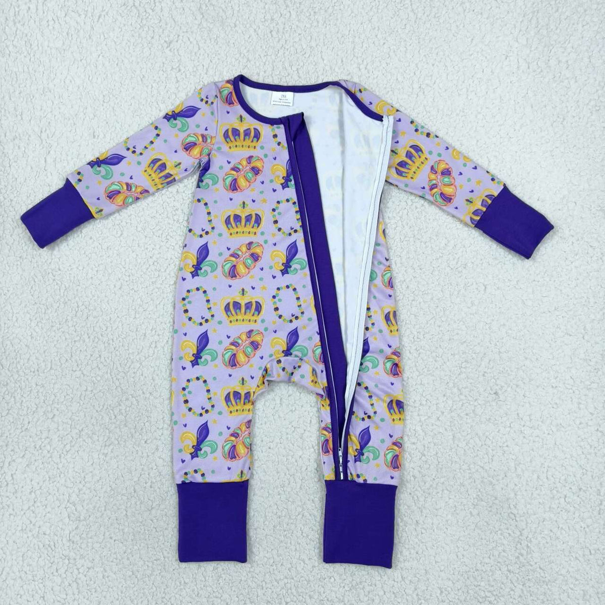 LR3341 Donut Anchor Print Baby Mardi Gras Zipper Sleeper Romper