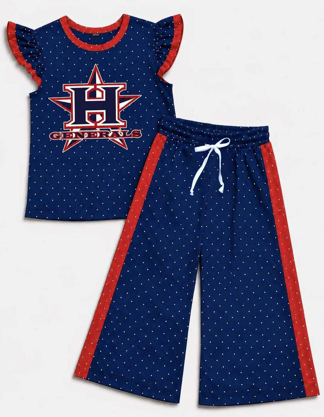 (Custom Design Preorder MOQ 5) Teams Heritage Generals Top Dots Straight Pants Girls Clothes Set