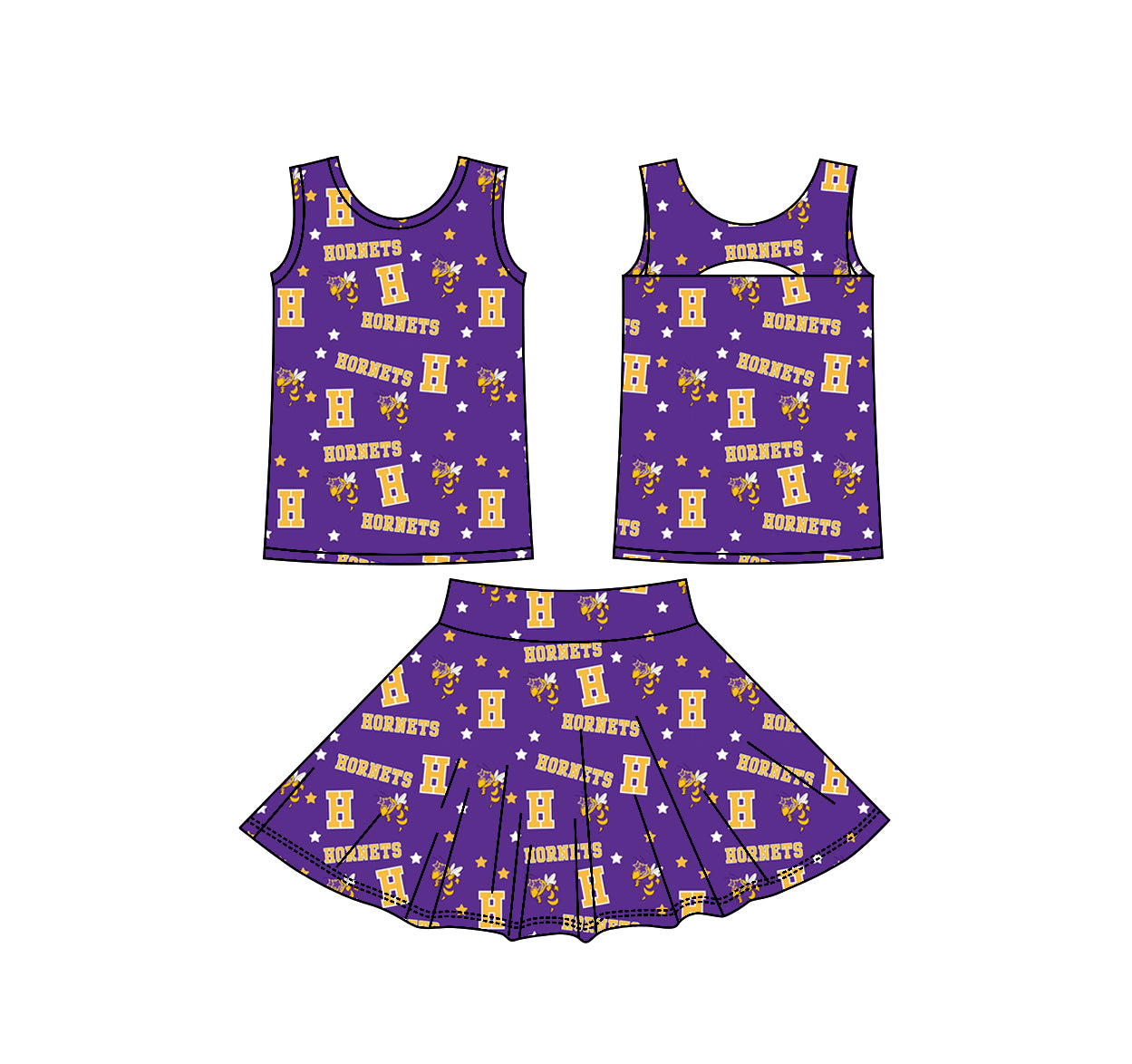(Custom Design Preorder MOQ 5) Teams Holland Hornets Purple Stars Tank Top Skort Girls Summer Yoga Clothes Set