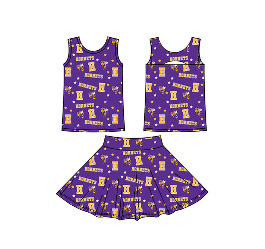 (Custom Design Preorder MOQ 5) Teams Holland Hornets Purple Stars Tank Top Skort Girls Summer Yoga Clothes Set
