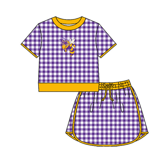 (Custom Design Preorder MOQ 5) Teams Holland hornets Top Purple Checkerd Skort Girls Summer Yoga Clothes Set