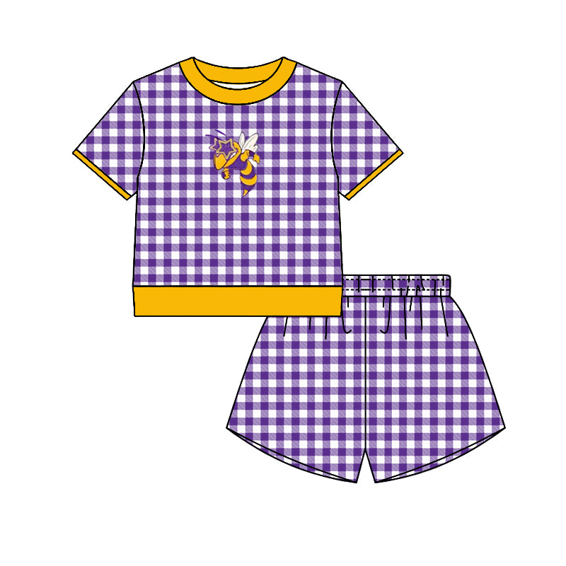 (Custom Design Preorder MOQ 5) Teams Holland hornets Top Purple Checkerd Shorts Mommy and Me Summer Yoga Clothes Set