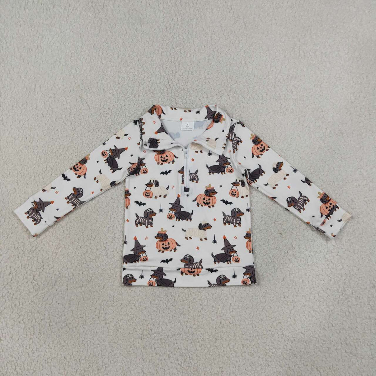Kids Boys Halloween Dachshund Dog Long Sleeve Zipper Pullover Top