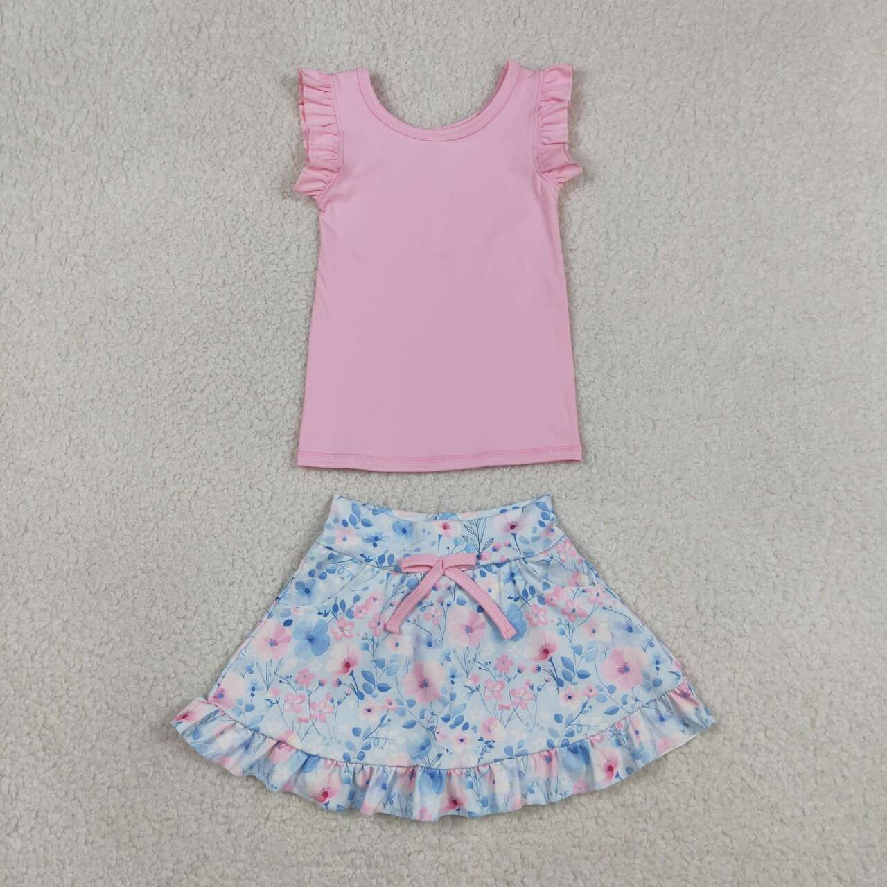GSD3773 Baby Girls Pink Vest Blue Pink Floral Skort Yoga Active Outfits