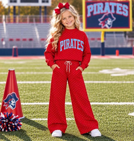 Preorder( 5  MOQ) Baby Girls Sport Team Pirates Red Polka Dot Outfit