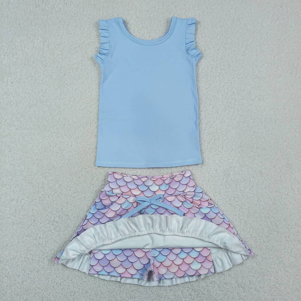 Baby Girls Blue Vest Colorful Scales Skirt Short Yoga Active Outfits