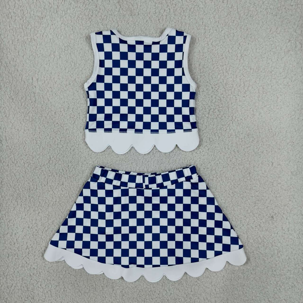 GSD4283 Girls Teams Kentucky UK Blue Checked Tank Top White Bow Skort Active Outfit