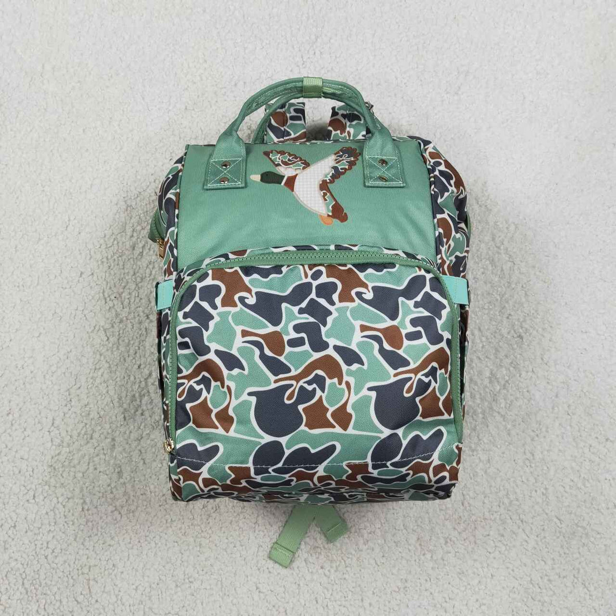 BA0404 Duck Embroidery  Green Camo Hunting Print Adult Baby Diaper Bags