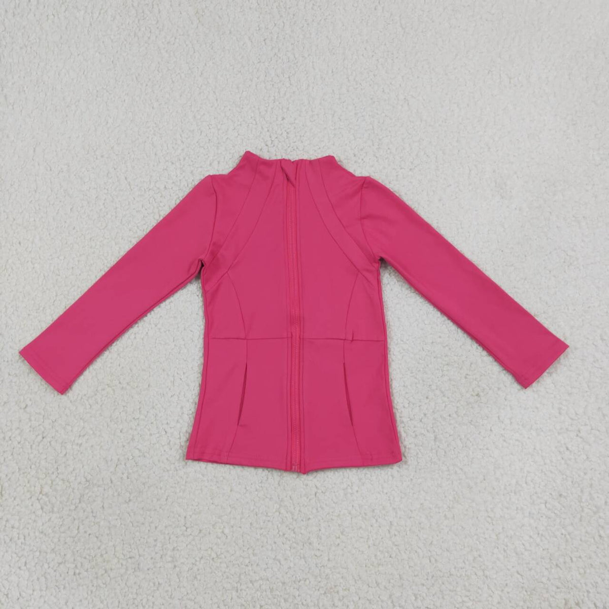 Hot Pink Color Girls Long Sleeve Zipper Yoga Jacket Top