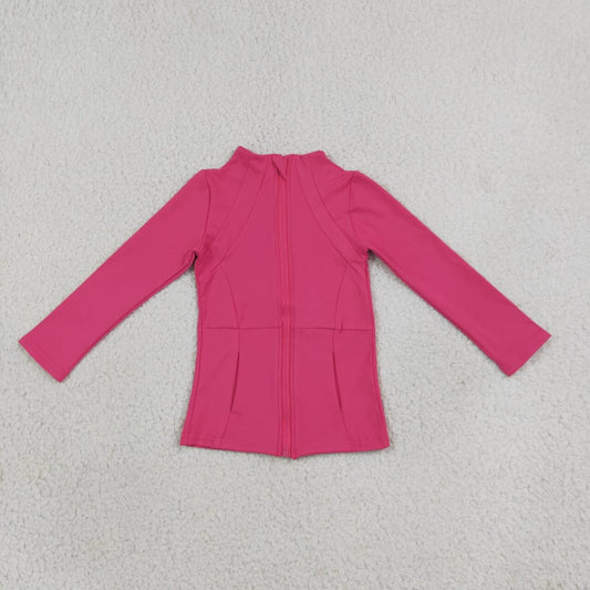 GT1802 Hot Pink Color Girls Long Sleeve Zipper Yoga Jacket Top