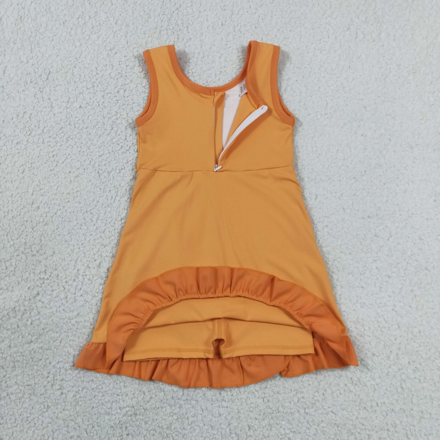 GSD4127 Orange Girls Sleeveless Ruffle Yoga Zipper Dress
