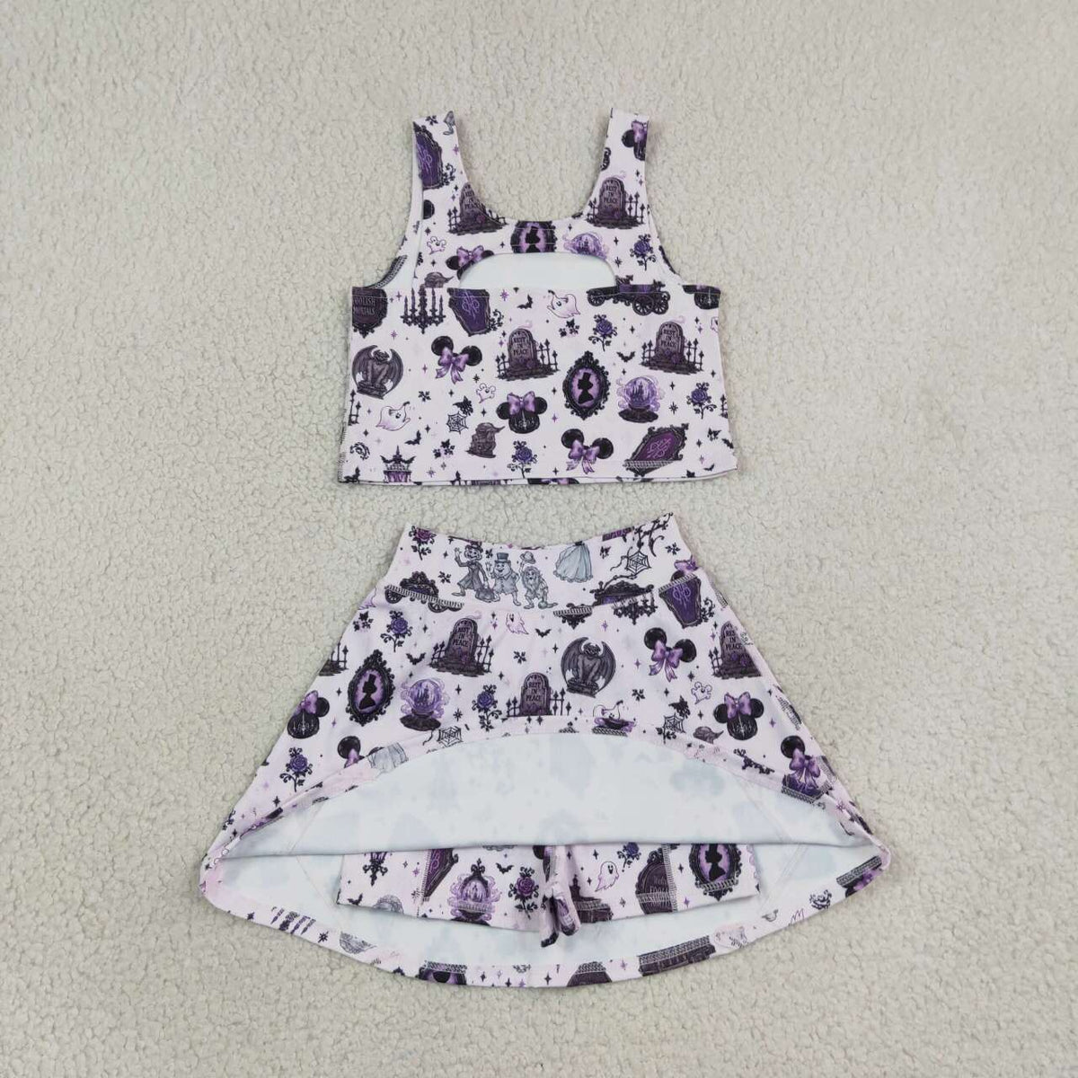 Cartoon Mouse Tank Top Skort Girls Halloween Yoga Clothes Set