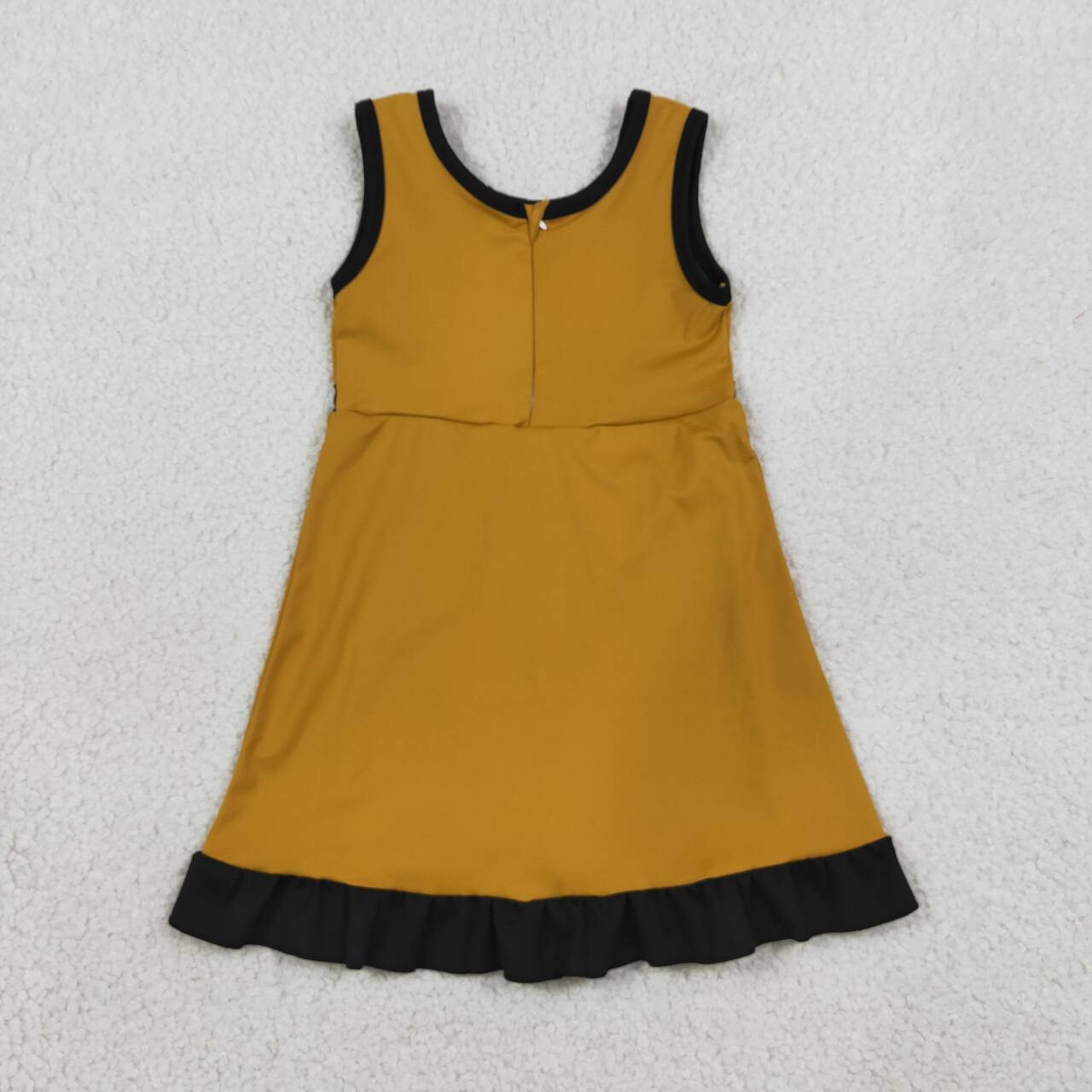 GSD4134 Mustard & Black Girls Sleeveless Ruffle Zipper Yoga Dress