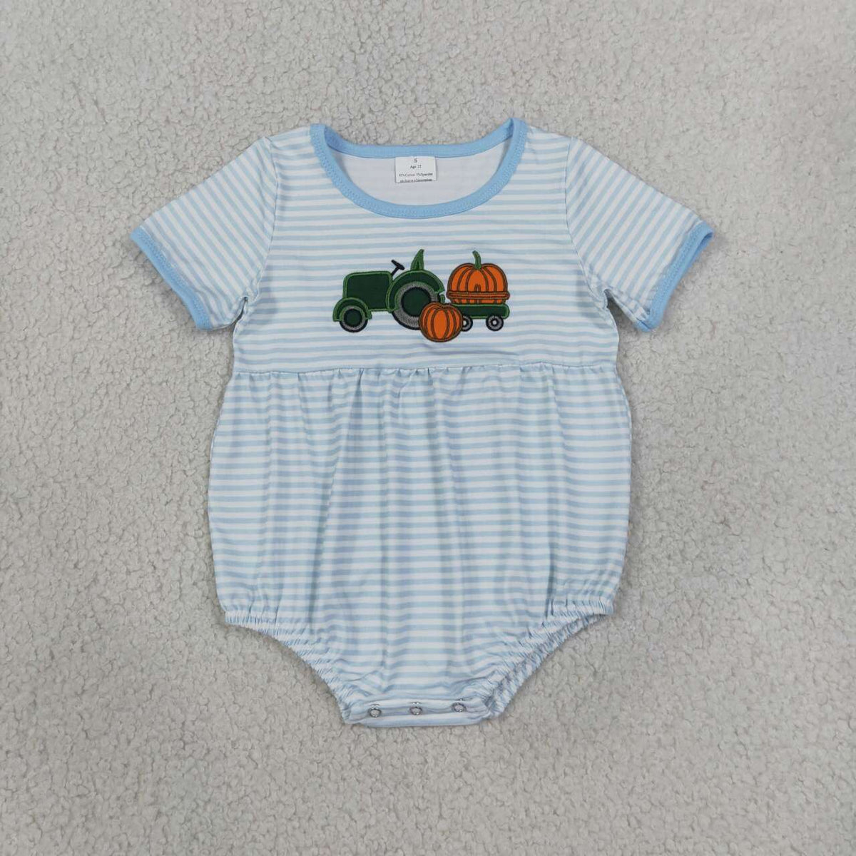 Baby Boys Embroidery Pumpkin Truck Blue Strtiped Bubble Romper