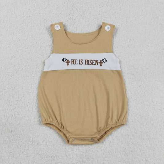 He is Risen Embroidery Baby Boys Easter Bubble Romper