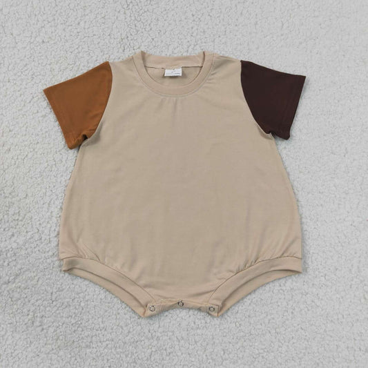 SR4157 Baby Boys Khaki Cotton Patchwork Short Sleeve Romper