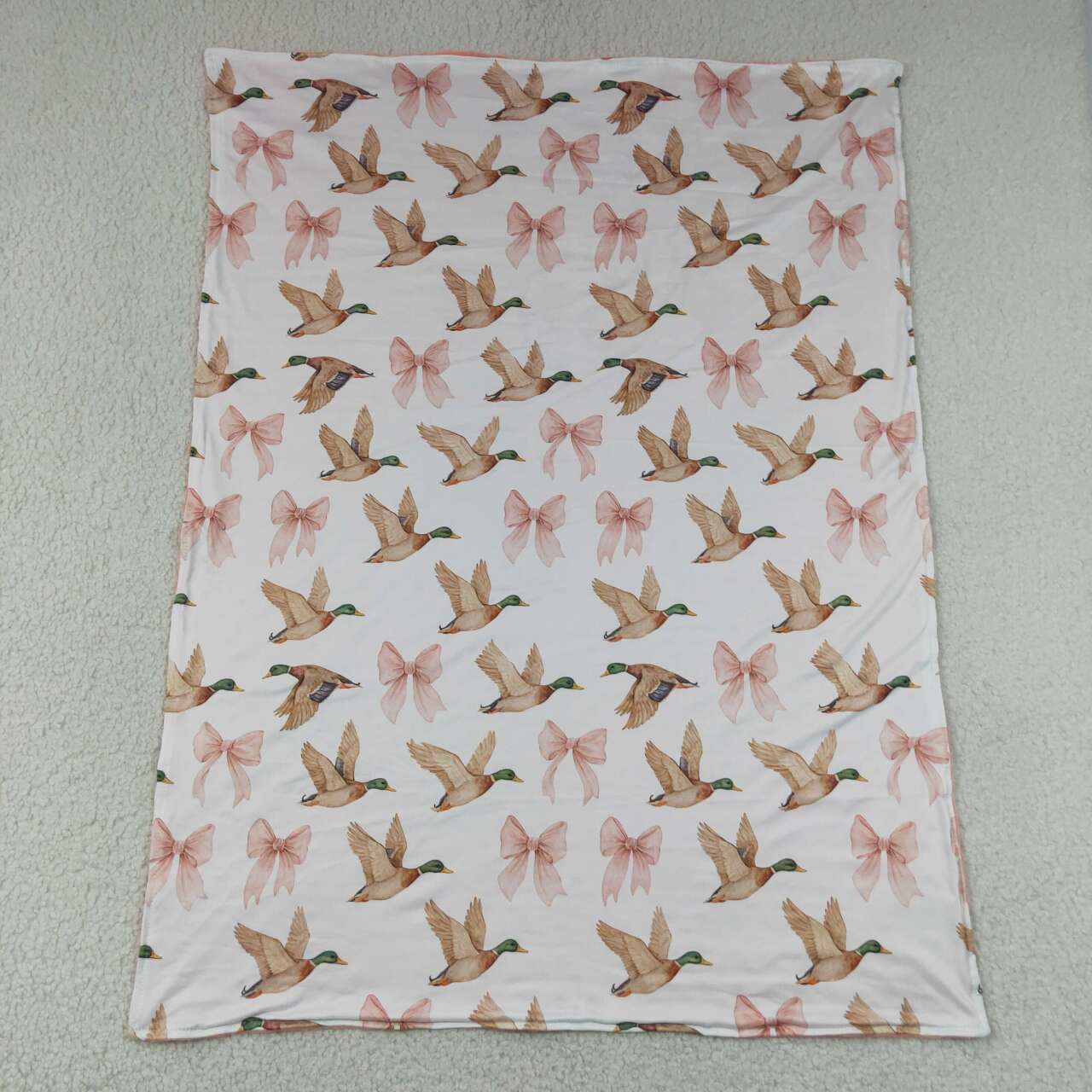 BL0248 Duck Bows Print Baby Girls Blanket