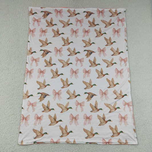 BL0248 Duck Pink Bows Print Baby Girls Blanket