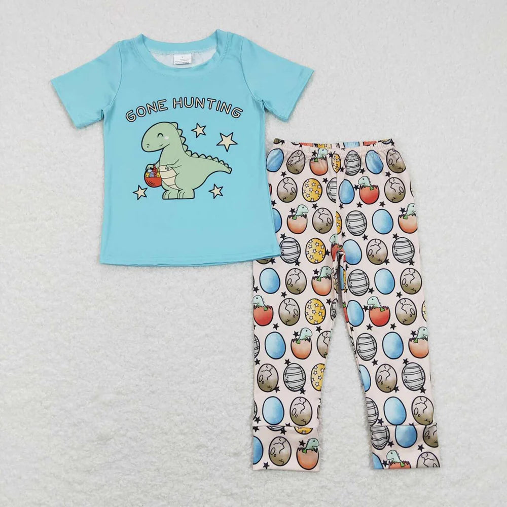 BSPO0202 Baby Boys Easter Dinosaur Hunting Short Sleeve Top Pants Outfit