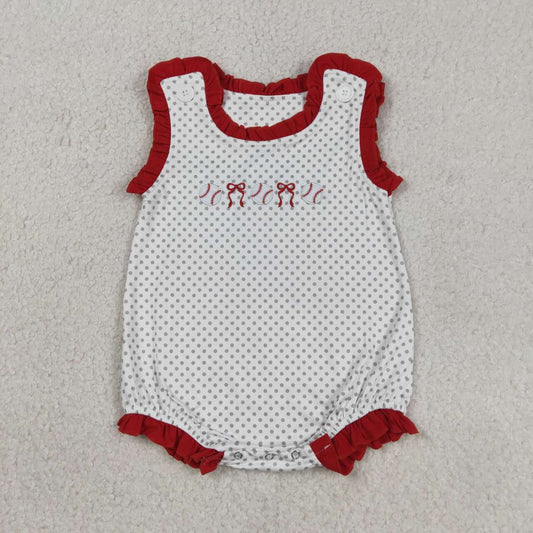 SR3581 Baby Girls Embroidery Baseball Sleeveless Bubble Romper