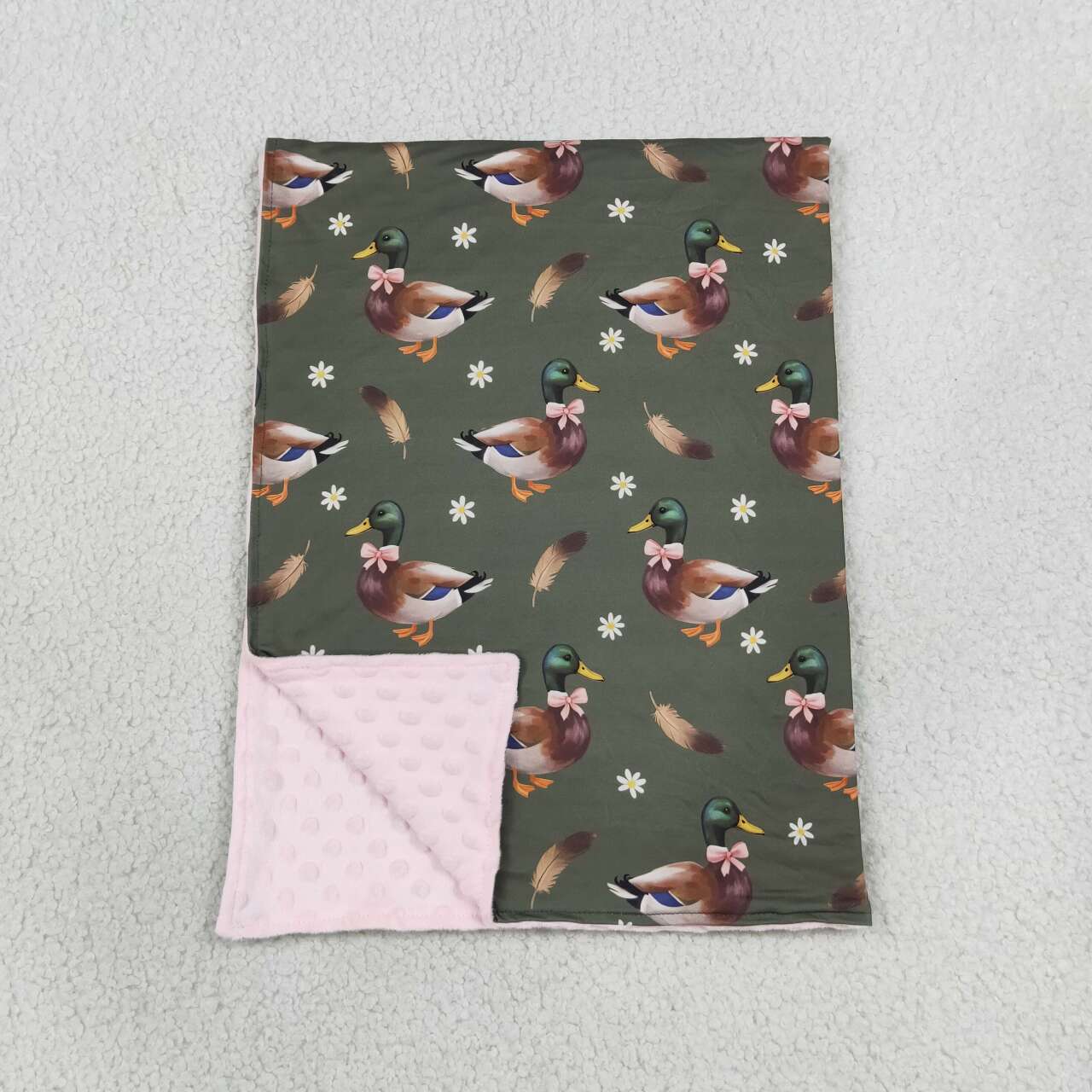 BL0283 Duck Call Feather Flowers Print Baby Girls Blanket