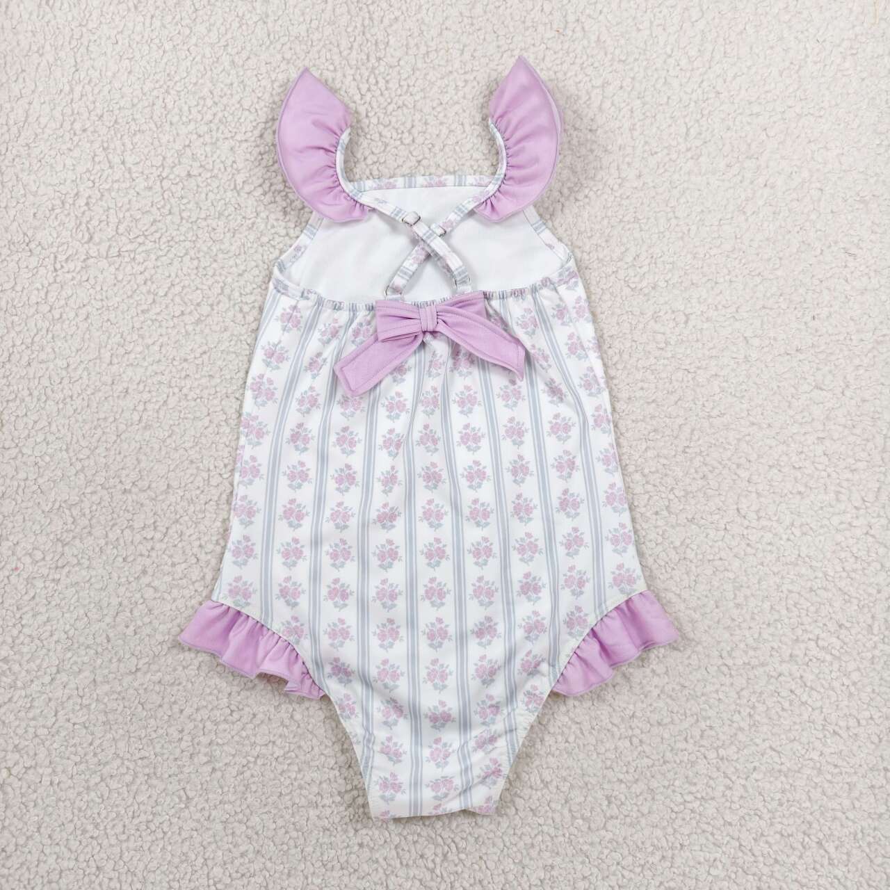 Baby Girls Purple Floral Swimsuit Wirh Ruffle