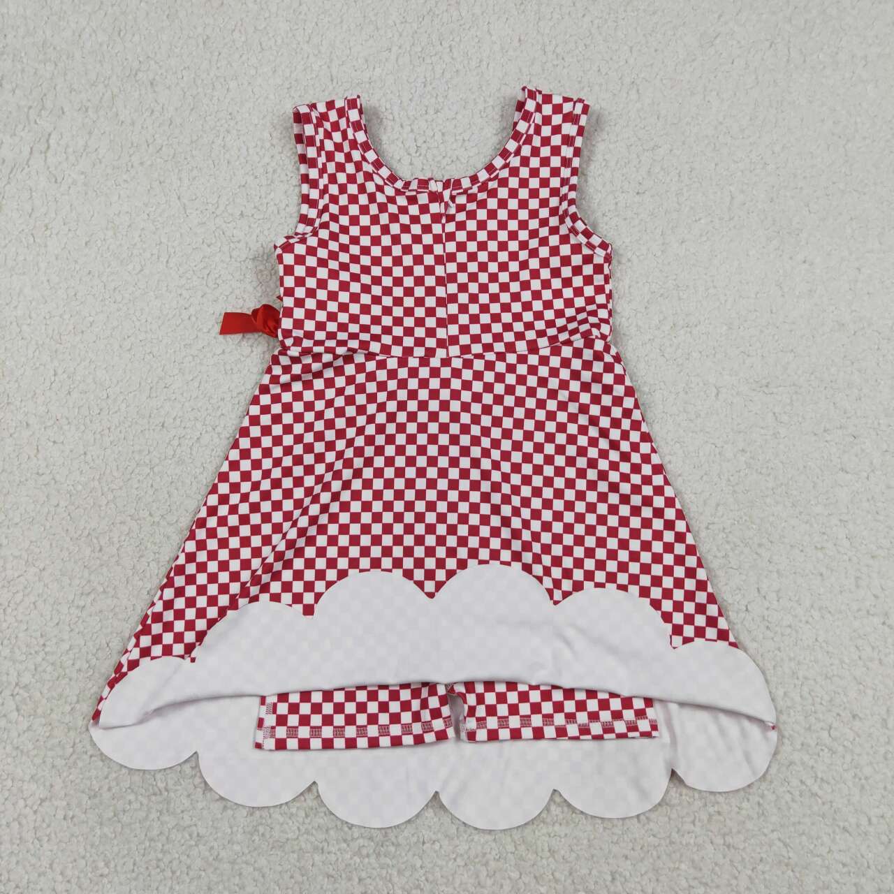 Baby Girls Red Checked Yoga Active Shorts Scallop Knee Length Dresses
