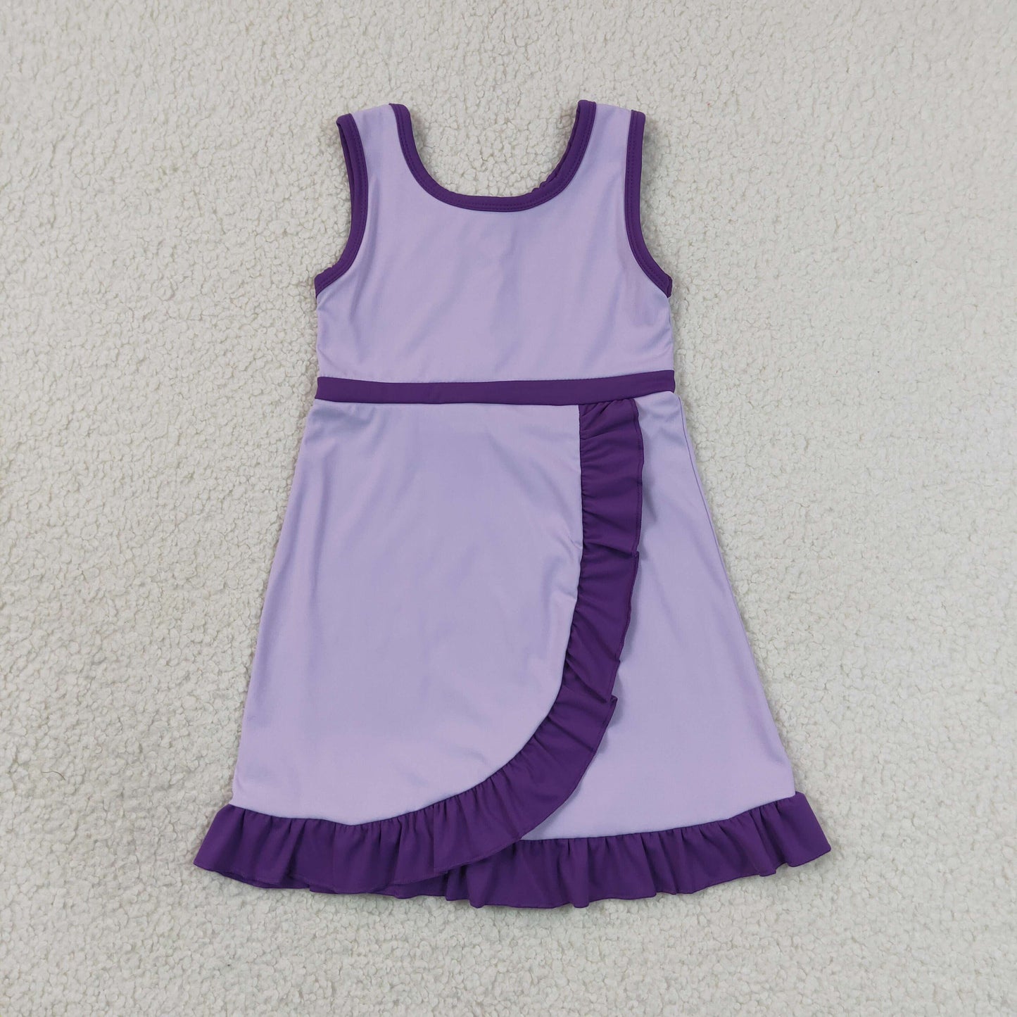 Purple Girls Sleeveless Scallop Yoga Dress