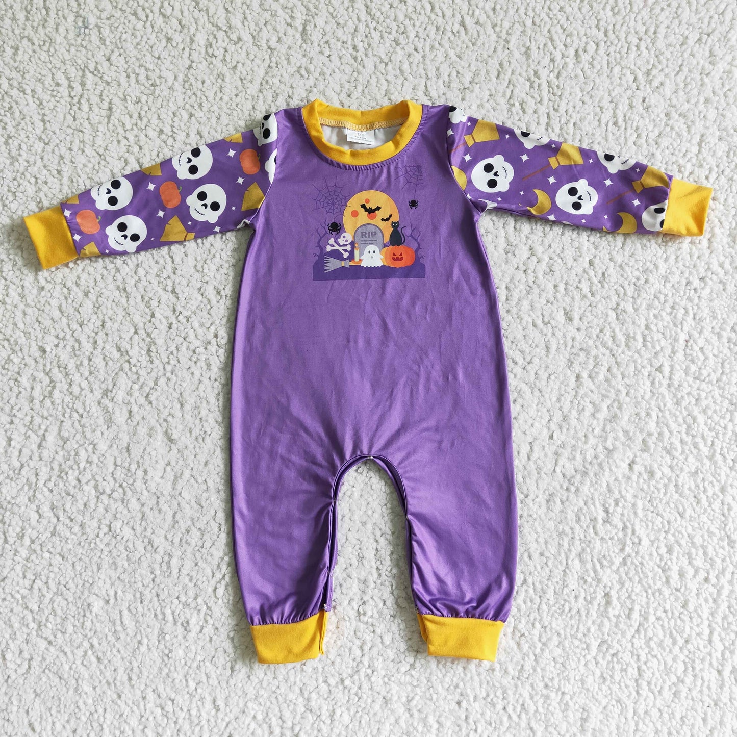 LR0044 Ghost Pumpkin Purple Print Baby Halloween Romper
