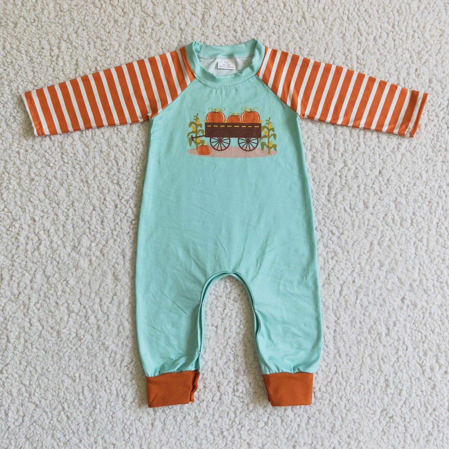 LR0046 Pumpkin Print Baby Boys Fall Romper