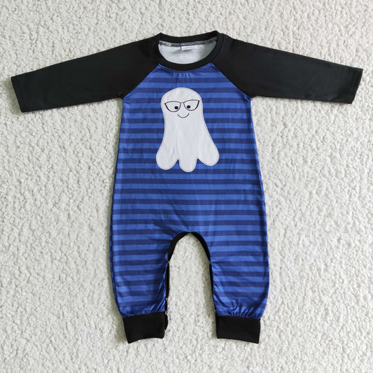 LR0066 Ghost Stripes Print Baby Boys Halloween Romper
