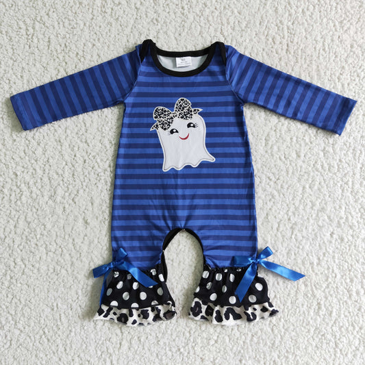 LR0067 Ghost Stripes Print Baby Girls Halloween Romper