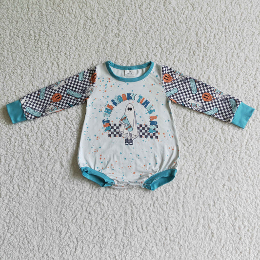 LR0085 Spooky Ghost Plaid Print Baby Boys Halloween Romper
