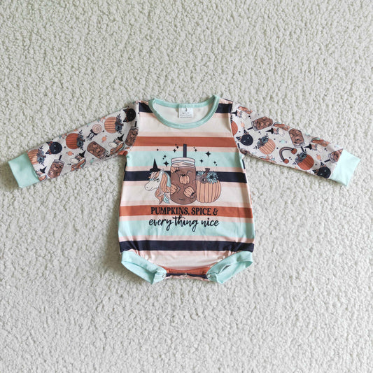 LR0094 Pumpkin Spice Unicorn Baby Girls Halloween Romper