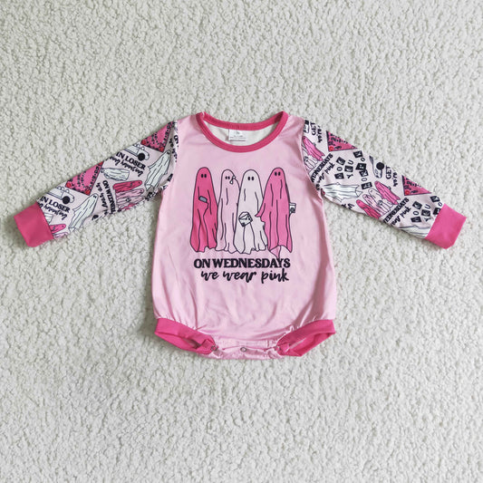 LR0098 ON WEDNESDAYS Pink Baby Girls Halloween Romper