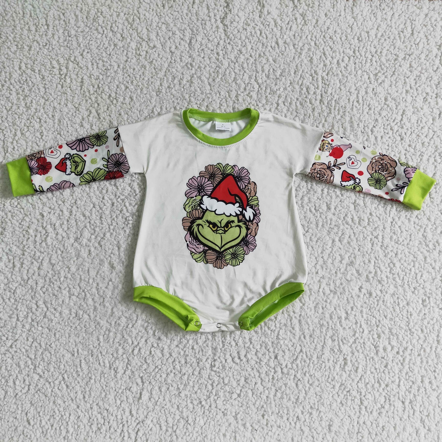 LR0131 Green Frog Flowers Print Baby Girls Christmas Romper