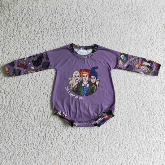 LR0138 Witch Purple Baby Girls Halloween Romper
