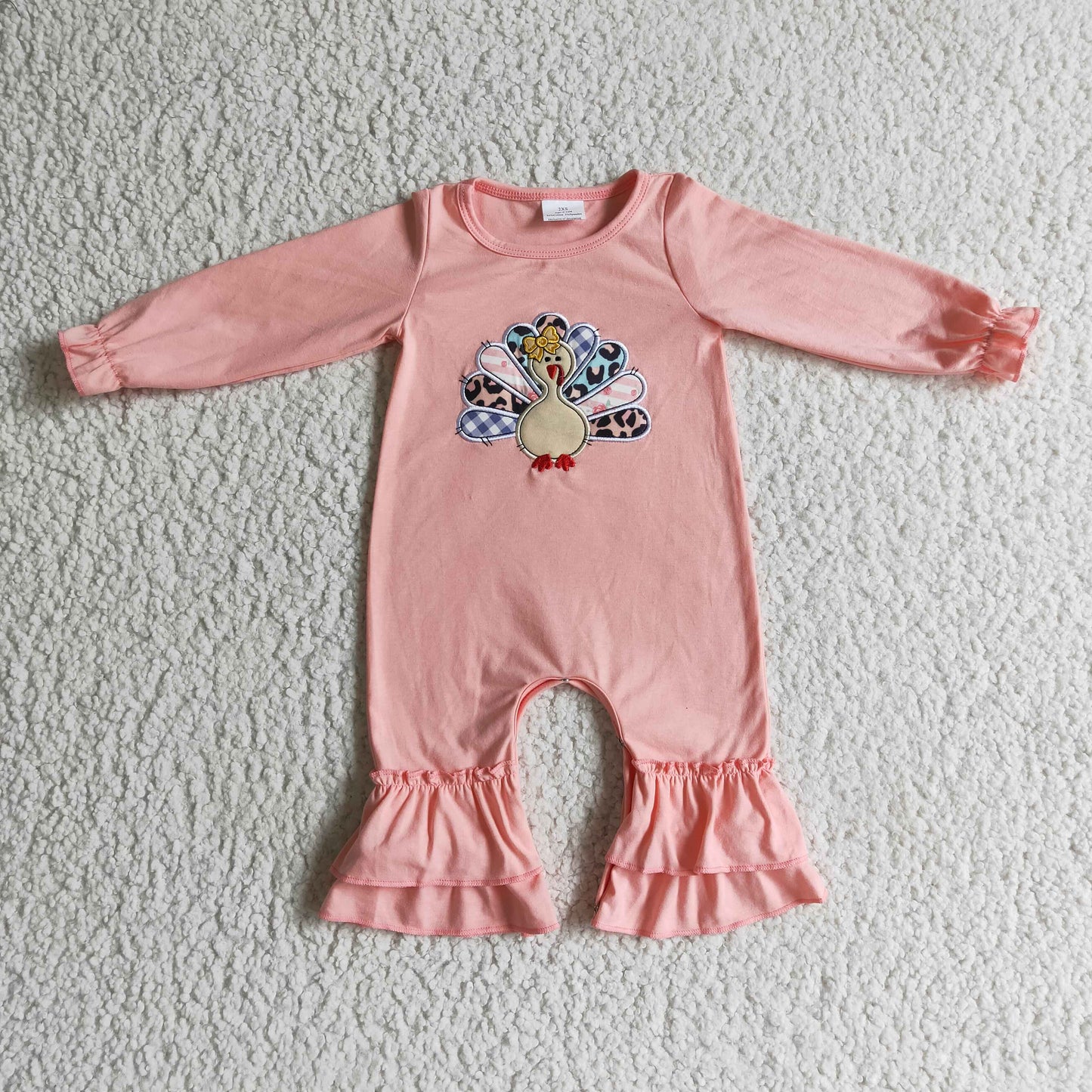 Girls turkey embroidery Thanksgiving romper          LR0146