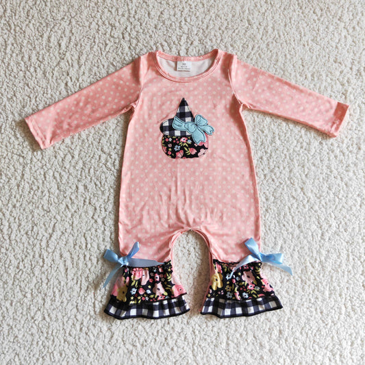 Girls pink floral punpkin romper       LR0147