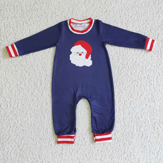 LR0174 Santa Navy Print Baby Boys Christmas Romper