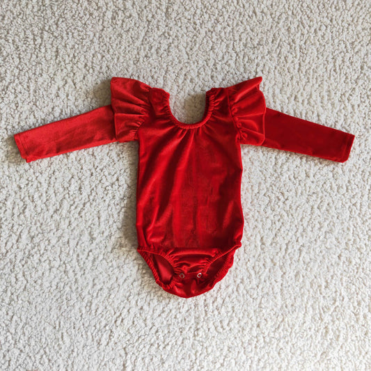 Girls long sleeve red velvet leotard    LR0209