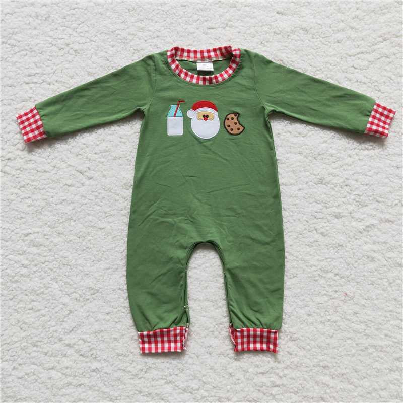Cookies Santa Milk Embroidery Red Checkered Green Kids Christmas Matching Clothes Sibling Wear